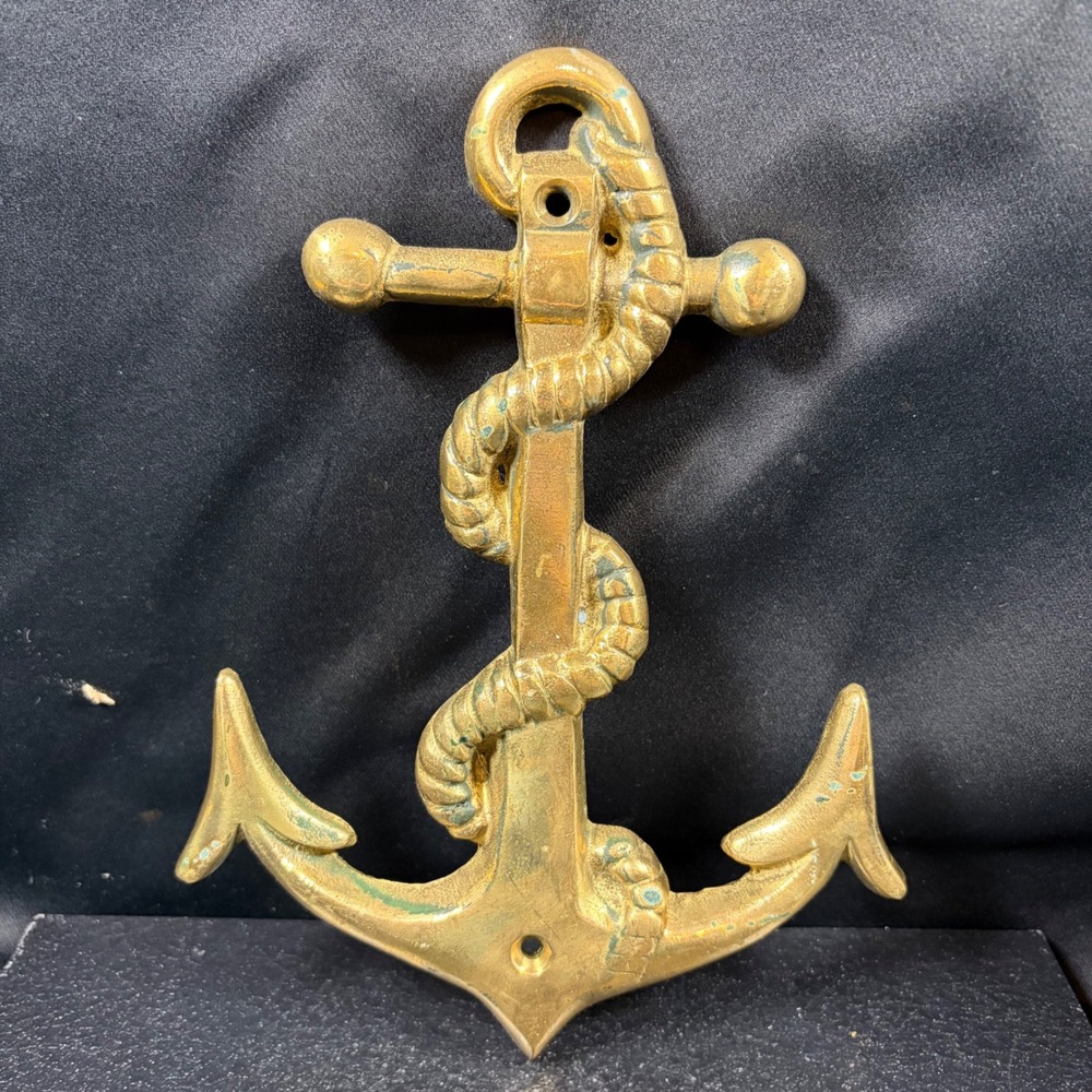 Vintage Solid Brass Fouled Anchor Wall Plaque Nautical Maritime Decor 7.5in